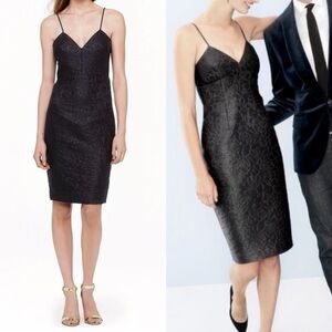 J.Crew Cocktail Dress Size 8 Floral Jacquard Glitter Black Party Cotton Silk LBD